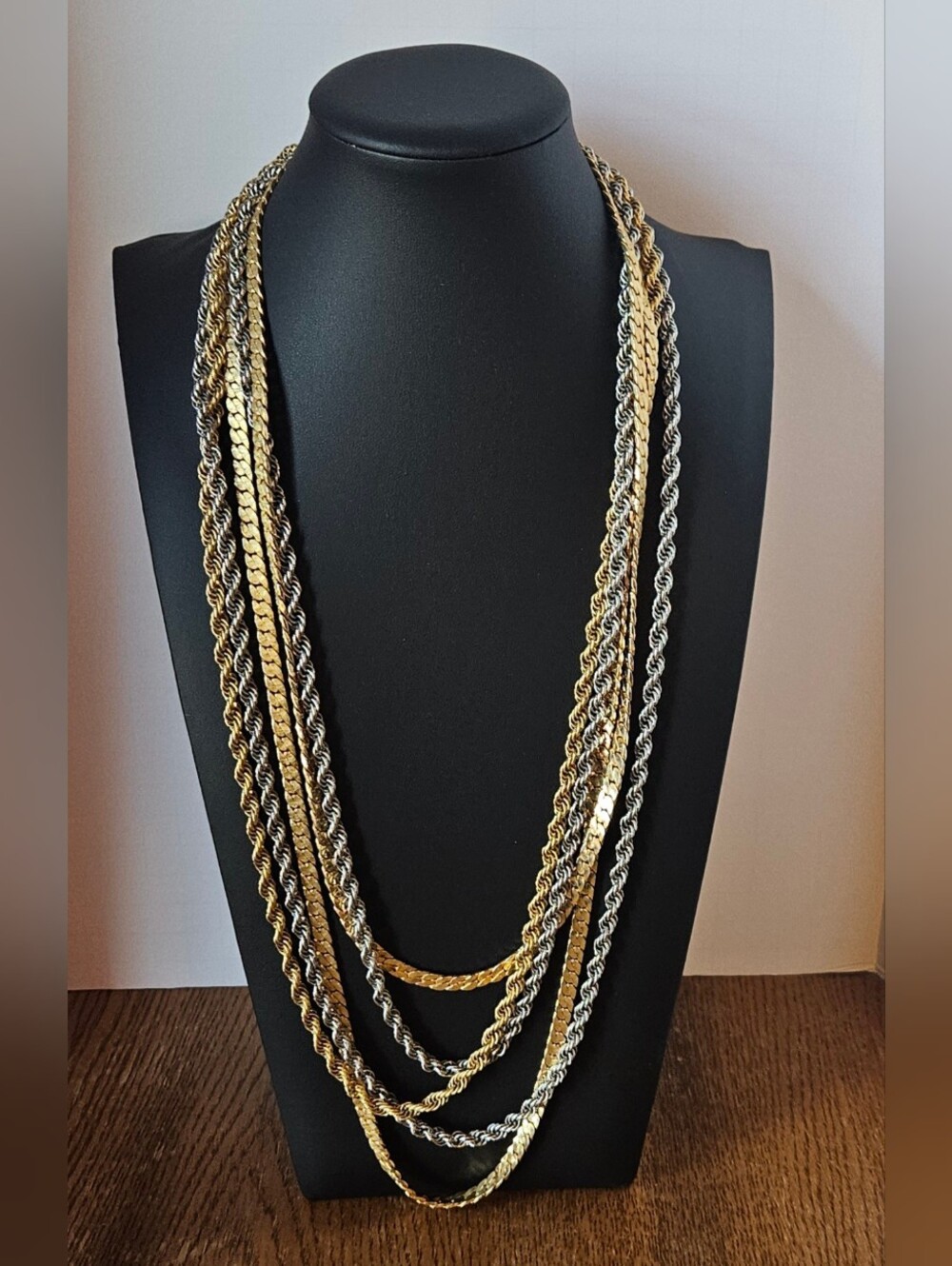 Multi Strand Layered Chain Necklace Gold And Silver Tone  13"